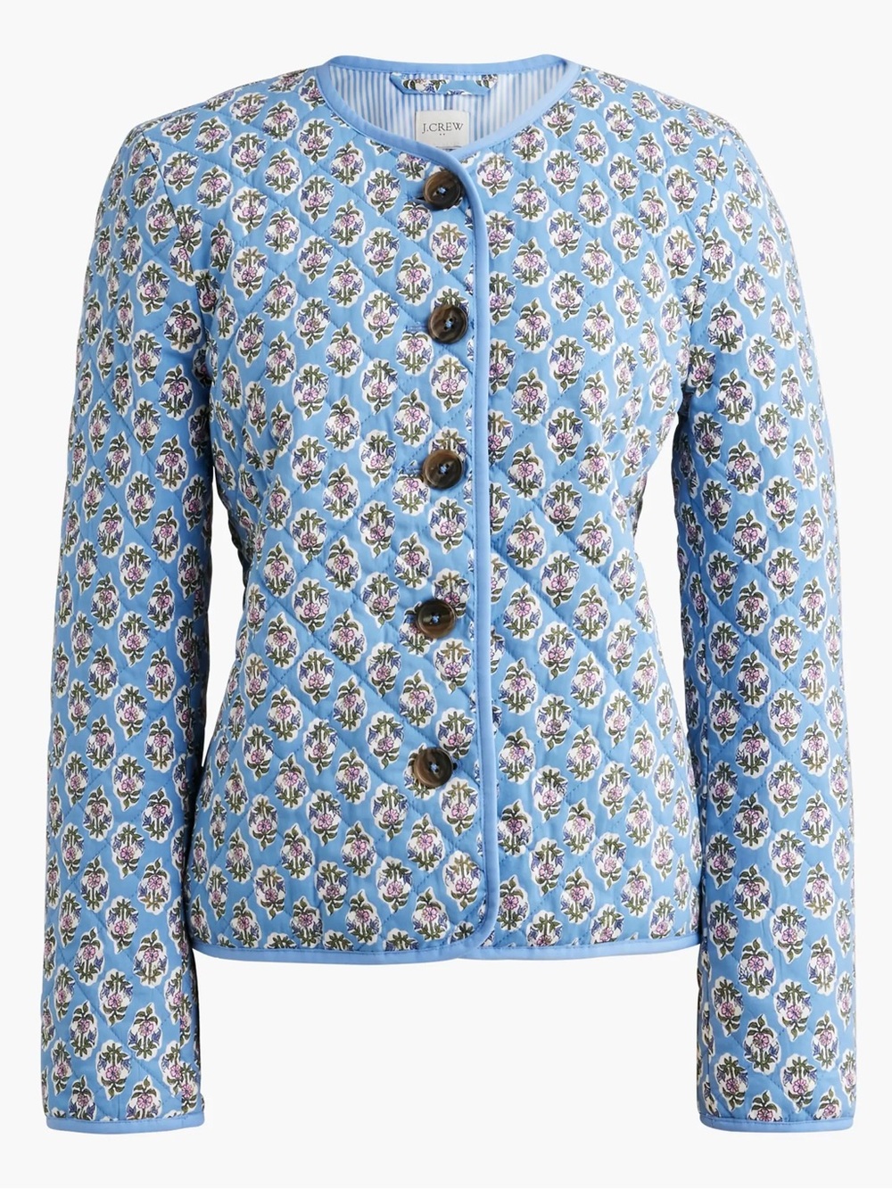 J. Crew Sky Blue Quilted Floral Bomber Jacket